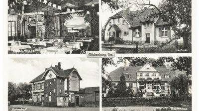 Wnętrze gospody, szkoła, dworzec kolejowy, dworek 1943 r.